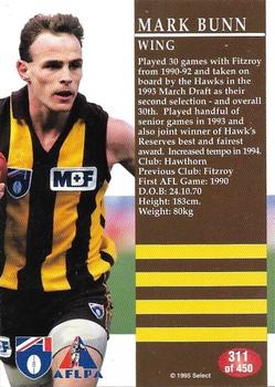 1995 Select AFL #311 Mark Bunn Back